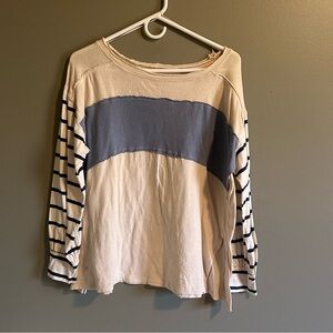 We The Free blue and cream long sleeve tee